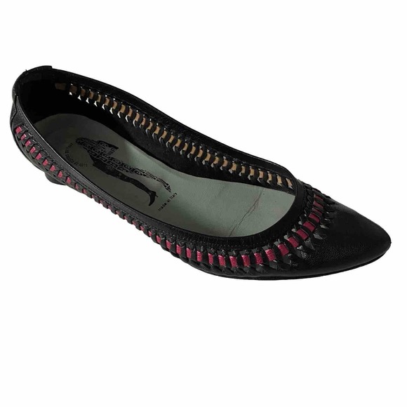 Belle Sigerson Morrison Ballet Flat Black Leather Woven Weave Point Toe … - Picture 1 of 11